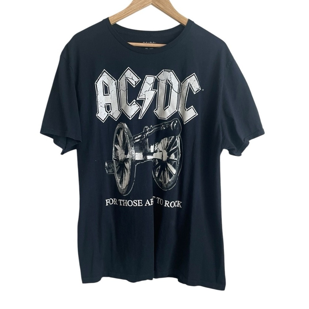 AC/DC Mens Rock Edgy Grunge Graphic Tee XL Black For Those About To‎ Rock Band